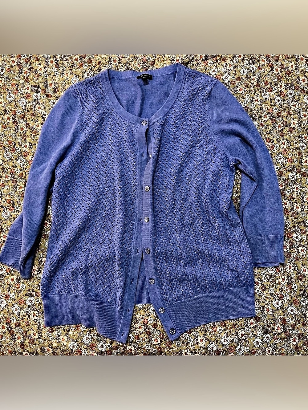 Talbots Openwork Knit Blue Cardigan